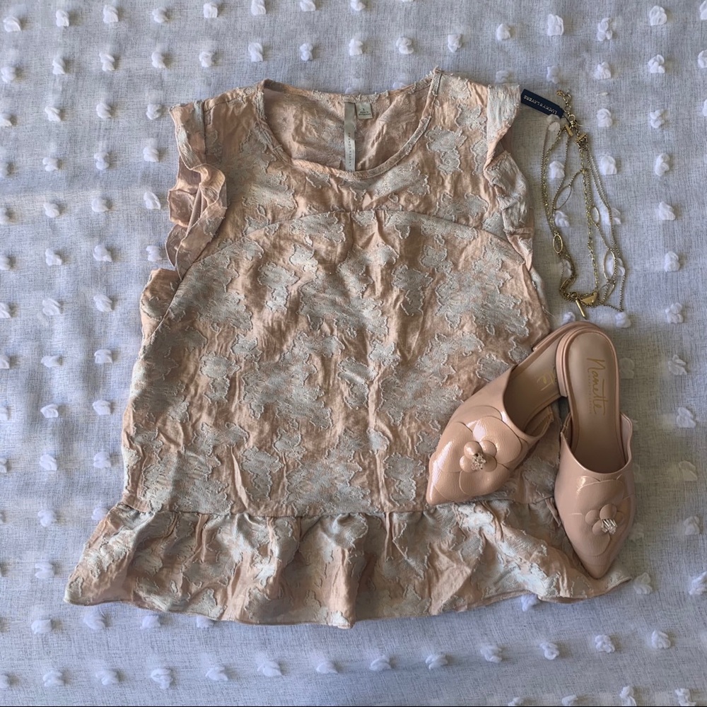 LC Lauren Conrad Ruffle Sleeve Peplum Hem Top S